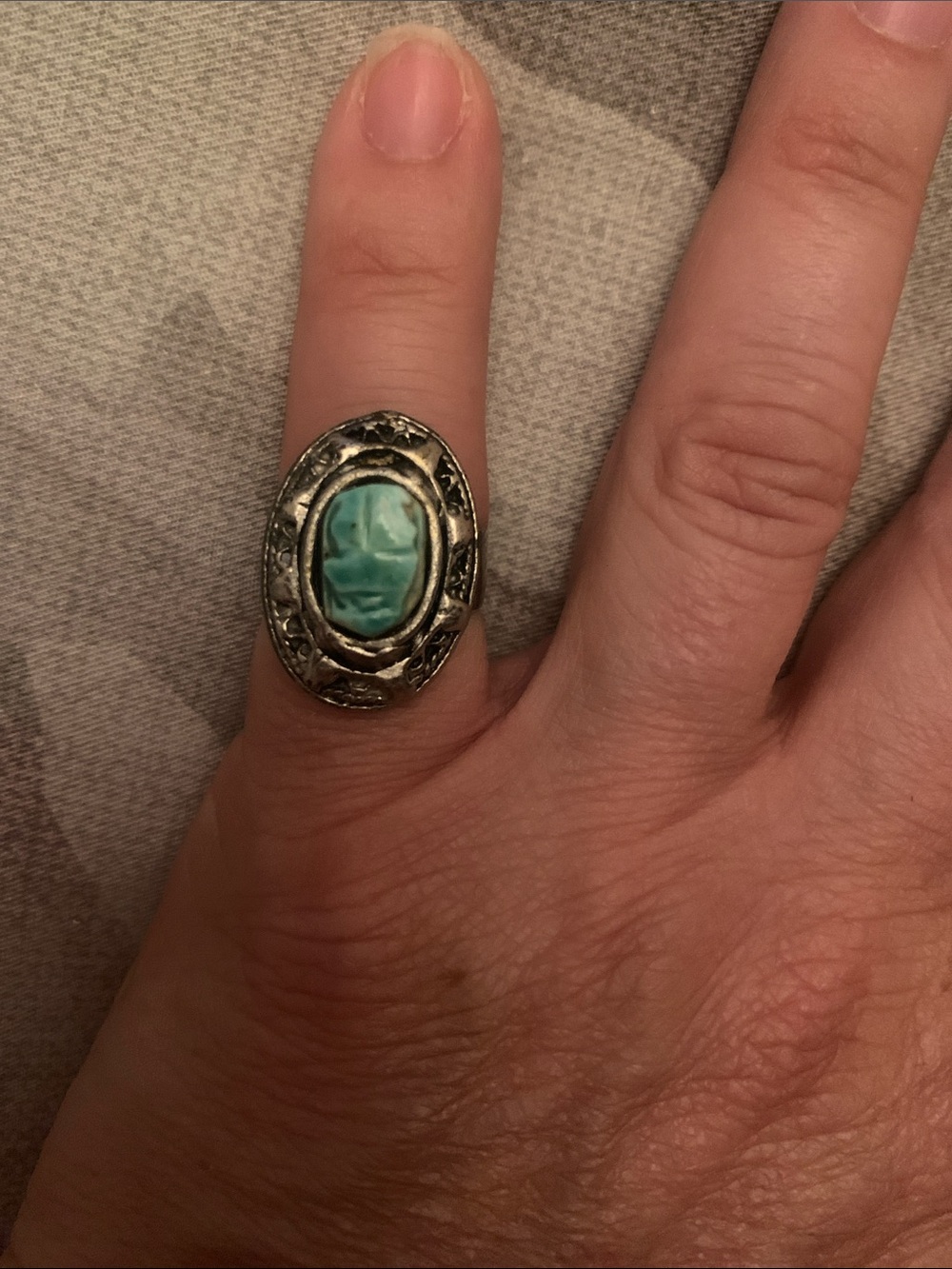 Sterling-Style Silver Adjustable Ring with Turquoise Oval Stone